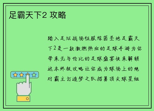 足霸天下2 攻略